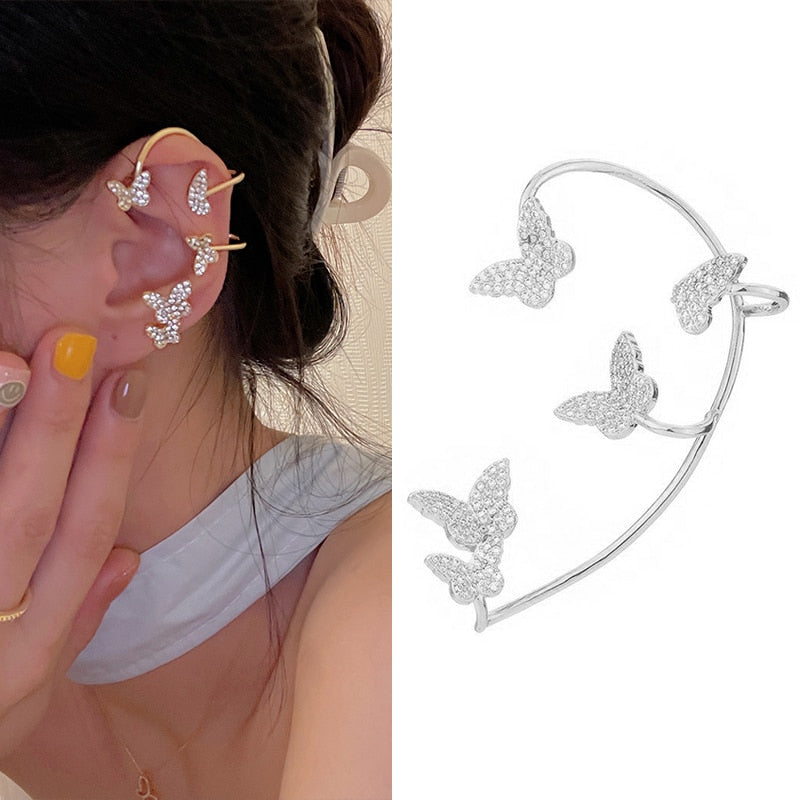 Trendy Bohemian No Piercing Crystal Rhinestone Ear Cuff Earrings for Women Wrap Stud Clip Earrings Girl Earrings Jewelry Bijoux