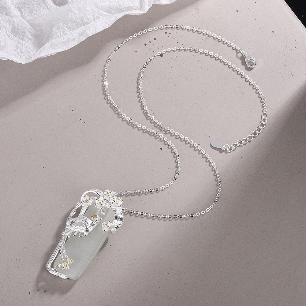 925 Sterling Silver Crystals Flower Necklaces For Women 18Inch Chain Luxury Jewelry Female Gift Items GaaBou