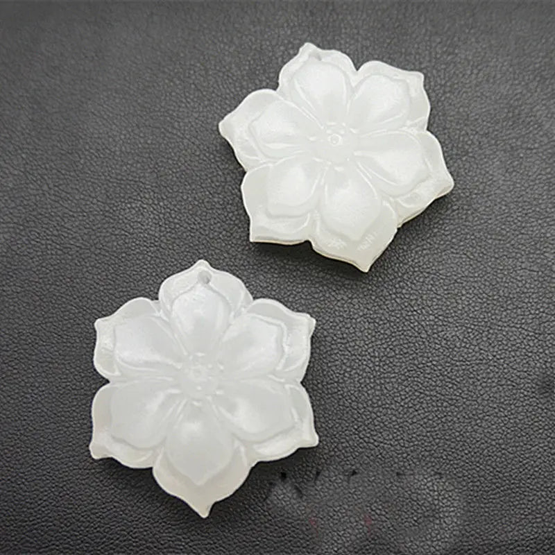 Natural White Jade Rich Flower Pendant Necklace, Hand-Carved Luxury Talisman