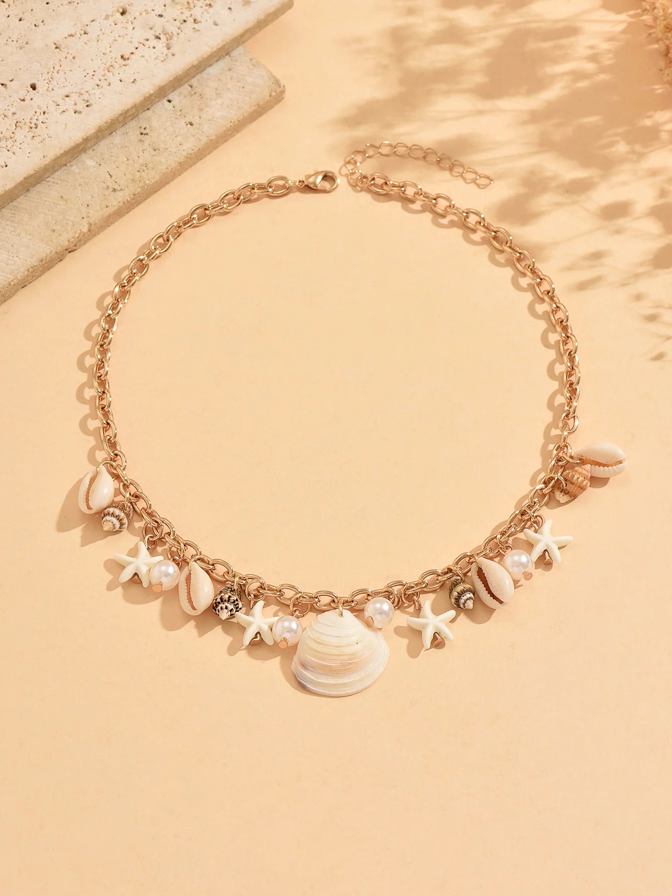 Dainty Gold Cowrie Shell and Starfish Choker Necklace