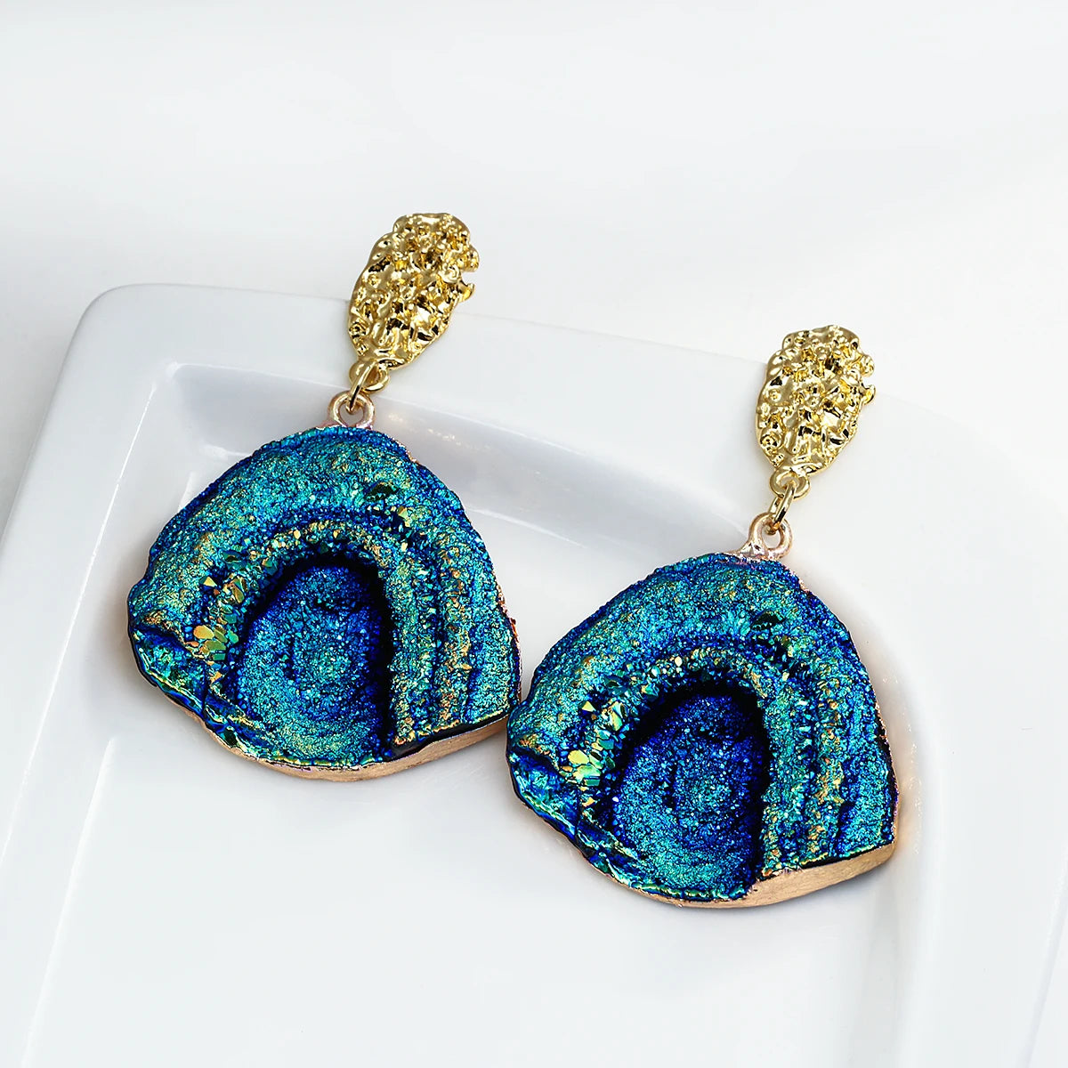 Volcanic Rock Abstract Drop Earrings, Starry Night Boho Jewelry