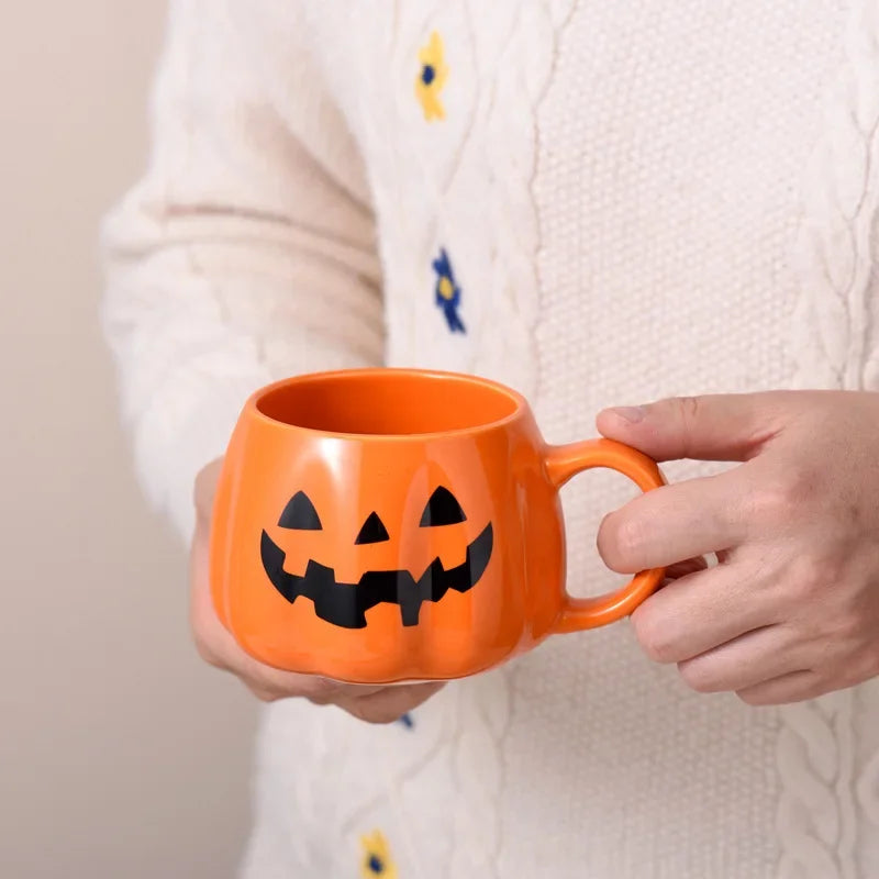 1pc 400ml Halloween Pumpkin Mug Decor Halloween Pattern Mug Ceramic Cute Pumpkin Coffee Cup Birthday Tabletop Drinkware Gifts - Charlie Dolly