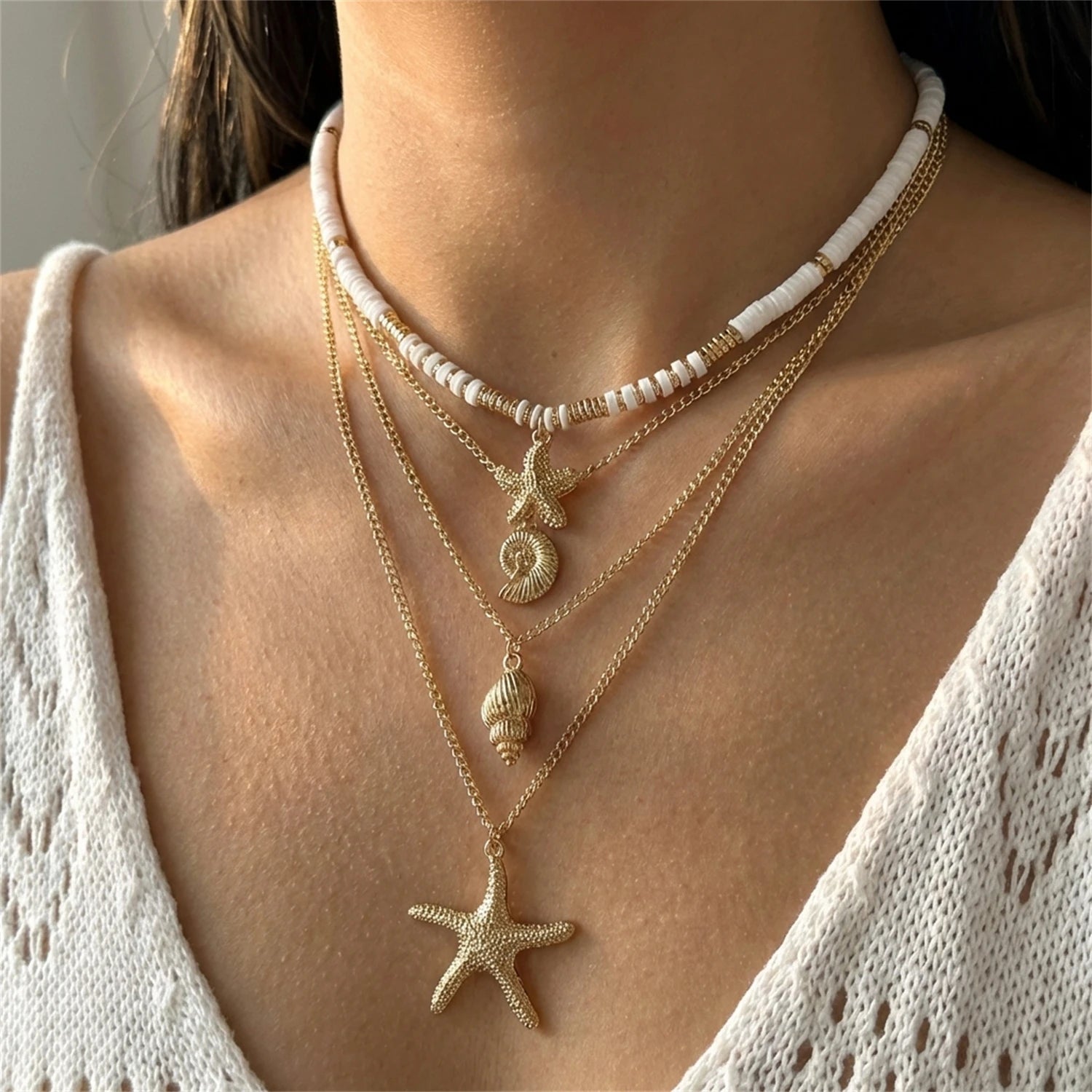Multilayer Shell and Starfish Pearl Handmade Choker