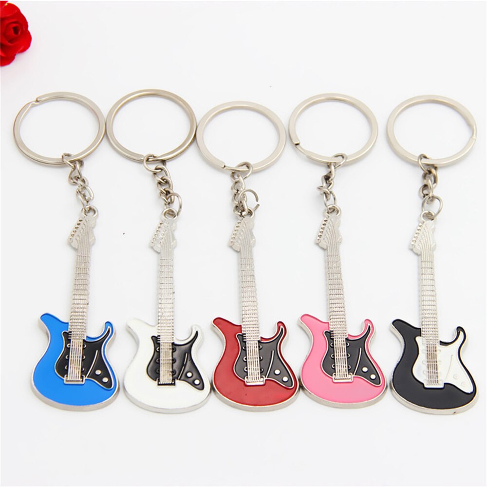 Guitar Key chain Metal 6 colour KeyChain Cute Musical Car Key Ring Silver Color pendant For Man Women Party Gift