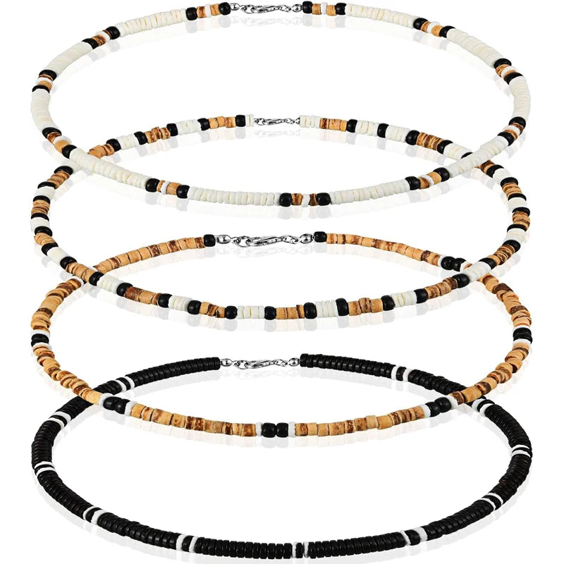Puka Shell Surfer Choker Necklace Set (4 Pieces)
