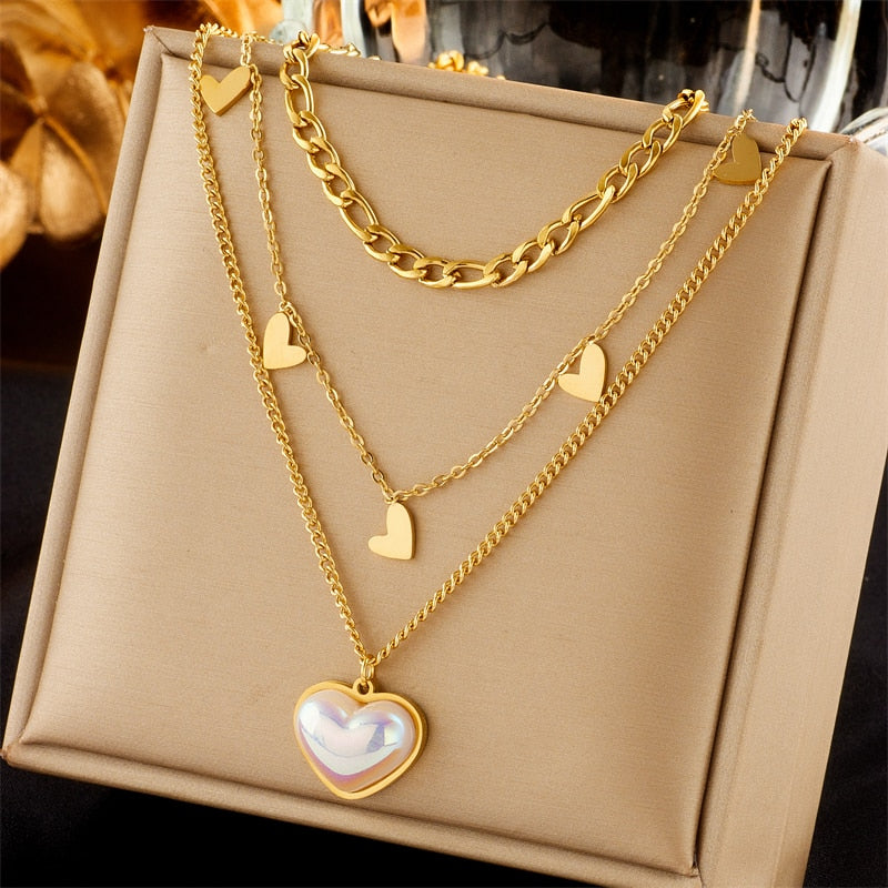DIEYURO 316L Stainless Steel Butterfly Moon Lock Blue Eyes Pendant Necklace For Women Multilayer Choker Chain Jewelry Gifts - Charlie Dolly