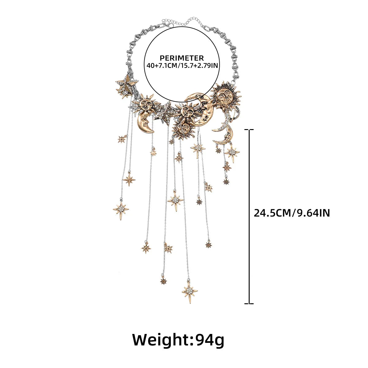 Moon, Star and Sun Exaggerated Tassel Boho Pendant Necklace