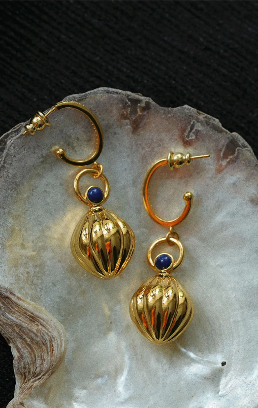 Nutmeg series original design retro artistic lapis lazuli earings long Ancient gold crafts glossy earrings for women jewelry - Charlie Dolly