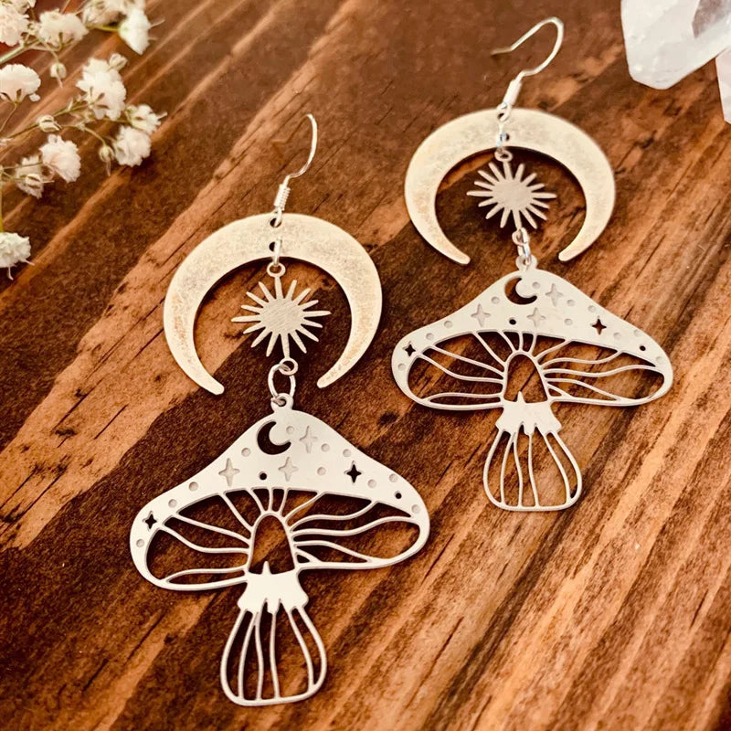 Moon Phase Mushroom Drop Earrings