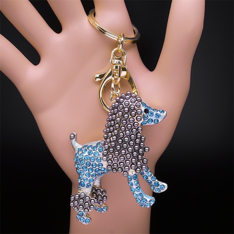 Rhinestone Poodle Dog Key Chain Metal Animal Puppy Key Ring Holder Bag Charm Car Gifts Backpack Keychain Accessories Jewelry