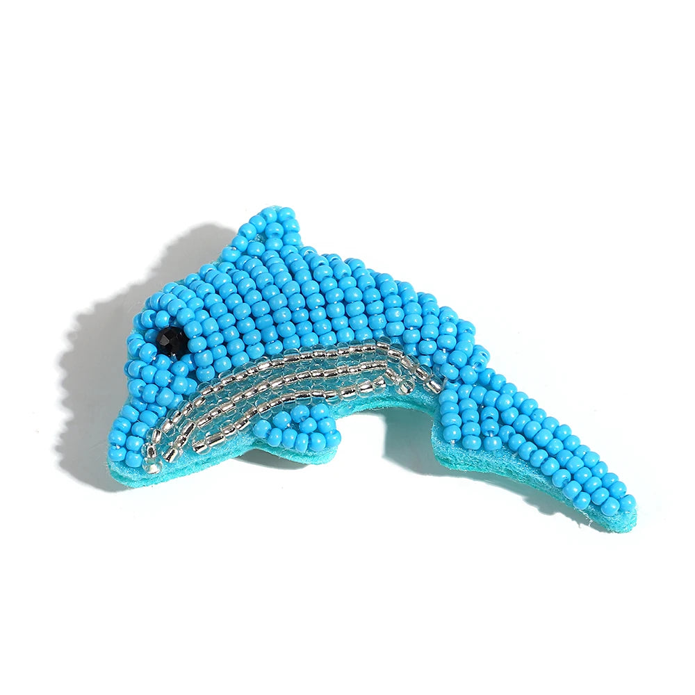 Boho Colorful Starfish, Lobster and Shell Beaded Brooch Pin
