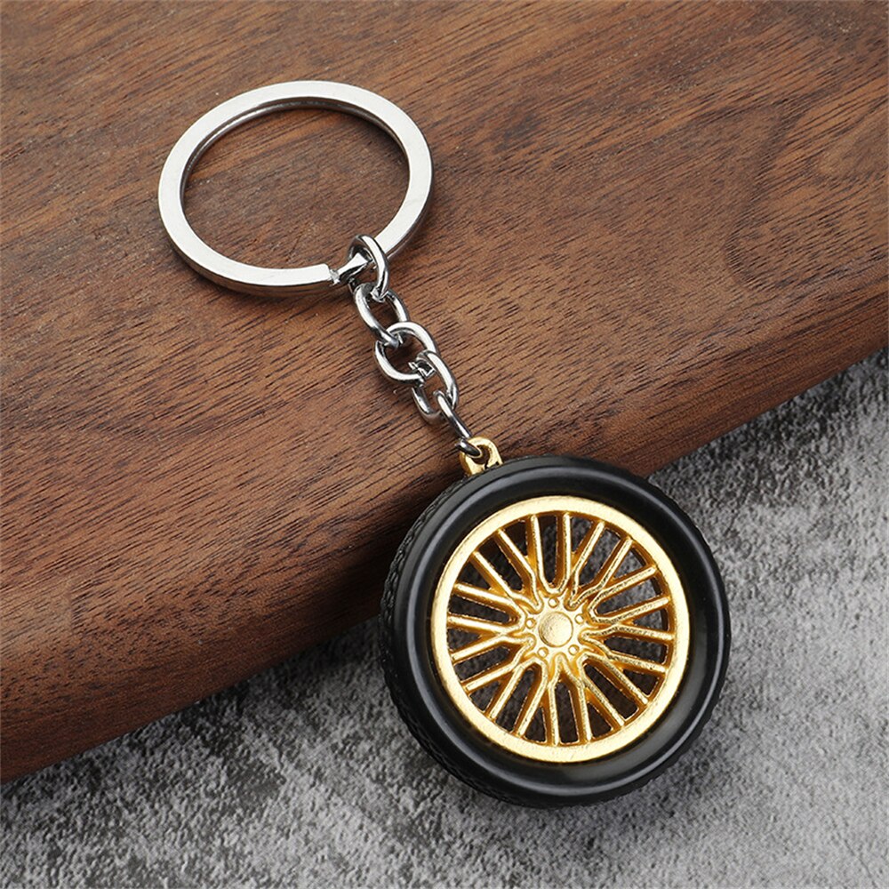 Creative Wheel Hub Key Chains Colorful Metal Tire Keyring for Men Trendy Design Car Keychain Accessories Cool Gifts