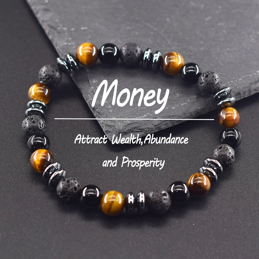 Natural Labradorite & Tiger Eye Boho Protection Bracelet, Handmade Grounding Amulet