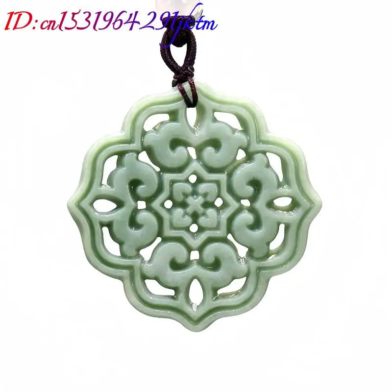 Natural Jade Carved Flower Amulet Necklace