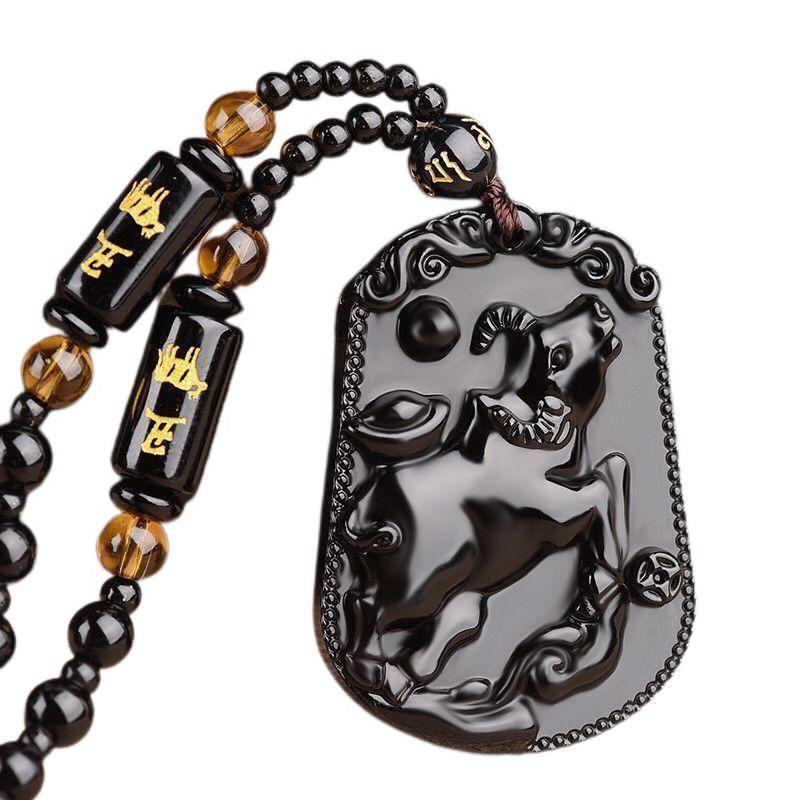 Fashion Frosted Obsidian Sakyamuni Buddha Head Charm Men and Women Amulet Necklace Buddhist Religious Jewelry