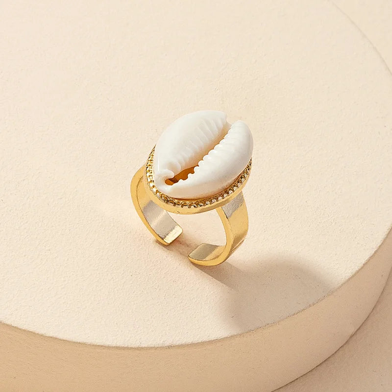 Aesthetic Jewelry Accessories Wholesale Boho Gold Color Natural Sea Stone Seashell Puka Conch Cowrie Shell Ring for Women 2024 - Charlie Dolly
