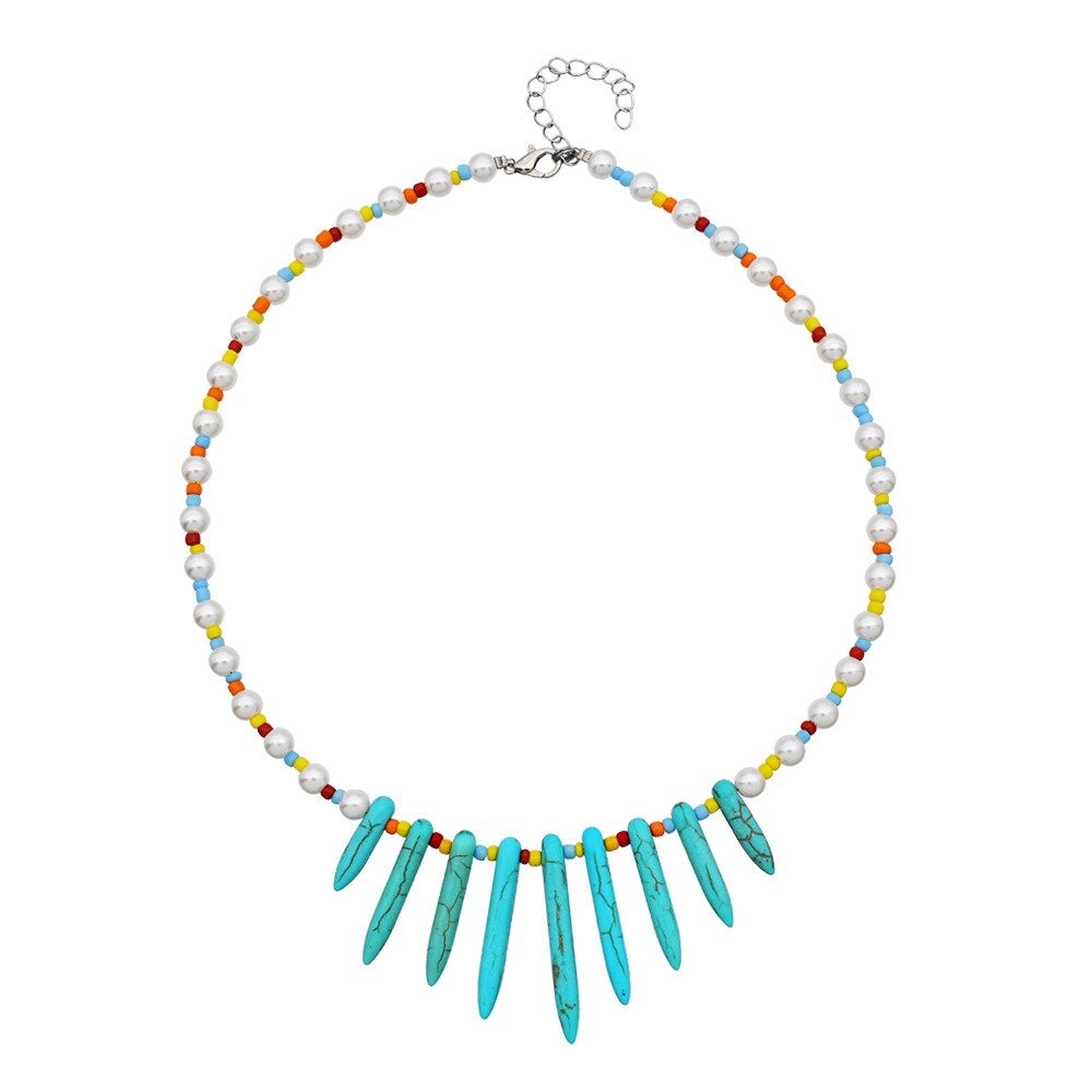 Handmade Beaded Shell Pendant Necklace Pearl Flower Clavicle Chain Vintage Turquoise Choker Necklace Jewelry for Women Gifts