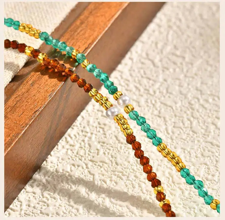 Beaded Choker Necklace for Women, 18K Gold Plated Boho Colorful Natural Stone Beads Chain Necklace stackable Handmade Jewelry - Charlie Dolly
