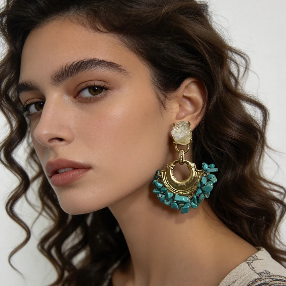 Resin Stone Beaded Boho Statement Earrings Jewelry