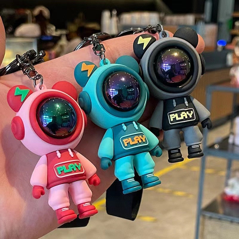 Cartoon Cute Lightning Bear Keychain Astronaut Bear Doll Keyring Bag Pendant Couple Car Keyholder Creative Bag Charm Accessories