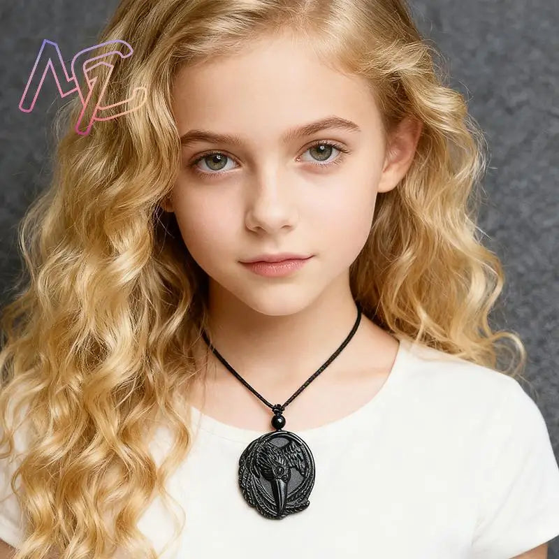 Real Obsidian Crow Pendant Necklace, Natural Gemstone Amulet Talisman