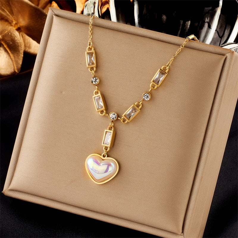 DIEYURO 316L Stainless Steel Butterfly Moon Lock Blue Eyes Pendant Necklace For Women Multilayer Choker Chain Jewelry Gifts - Charlie Dolly