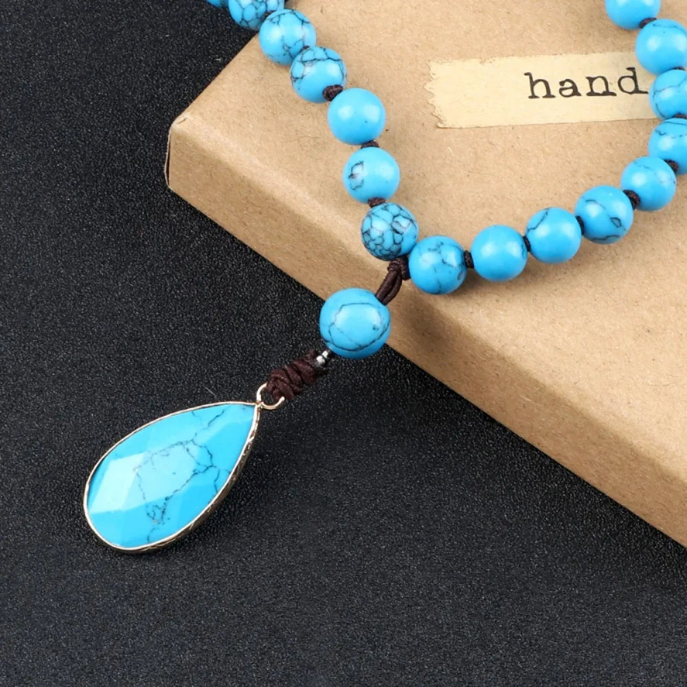 Turquoise Bead Long Sweater Chain Necklace Jewelry