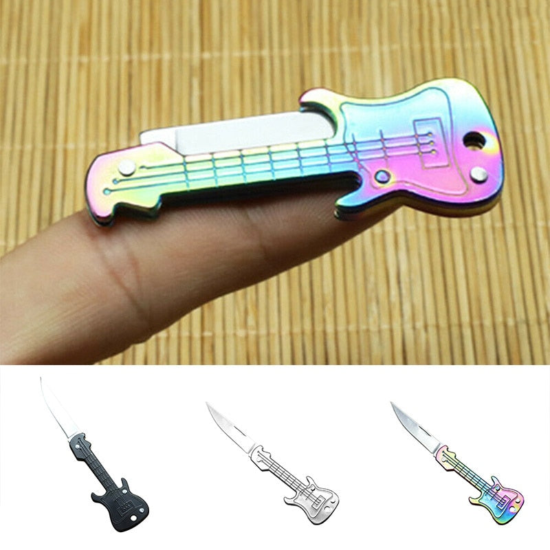 Mini Guitar Key Knife Stainless Steel Folding Knife Household Self-Defense Pocket Portable Tools Can Be Made Of Key Chain