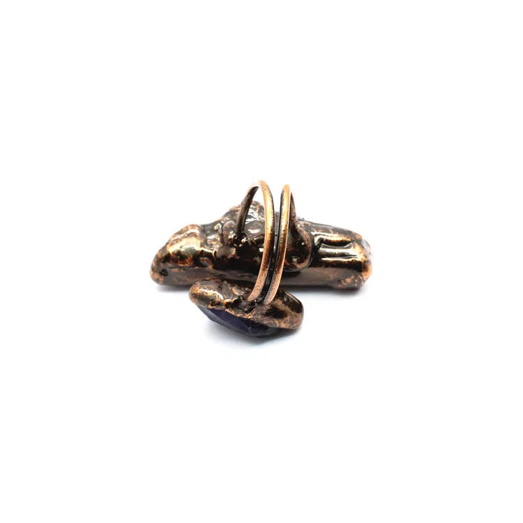 Natural Gem Raw Stone Amethyst Ring Crystal Bronze Plated Citrine Green Fluorite Boho Vintage Fashion For Women's Jewelry Gifts - Charlie Dolly
