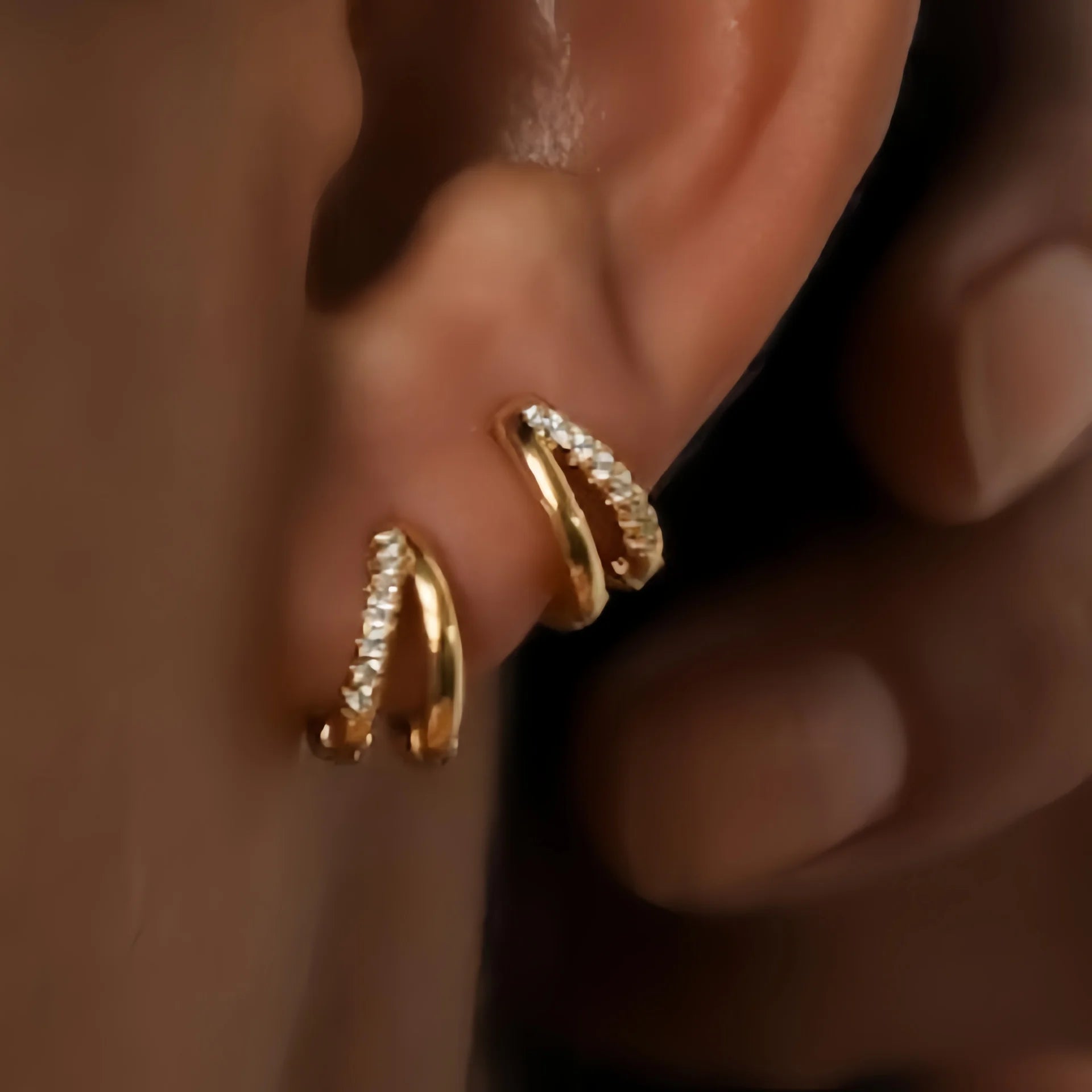 Gold Zircon Geometric Statement Hoop Earrings Jewelry