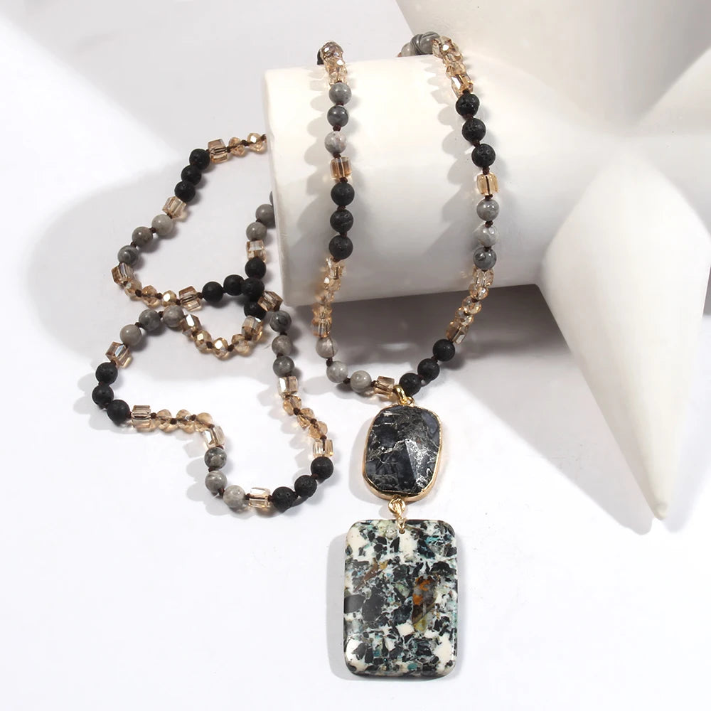 RH Fashion Bohemian Jewelry Natural Stones Crystal Stone Knotted Semi Precious Stone Boho Multi Pendant Necklace Women Gift - Charlie Dolly