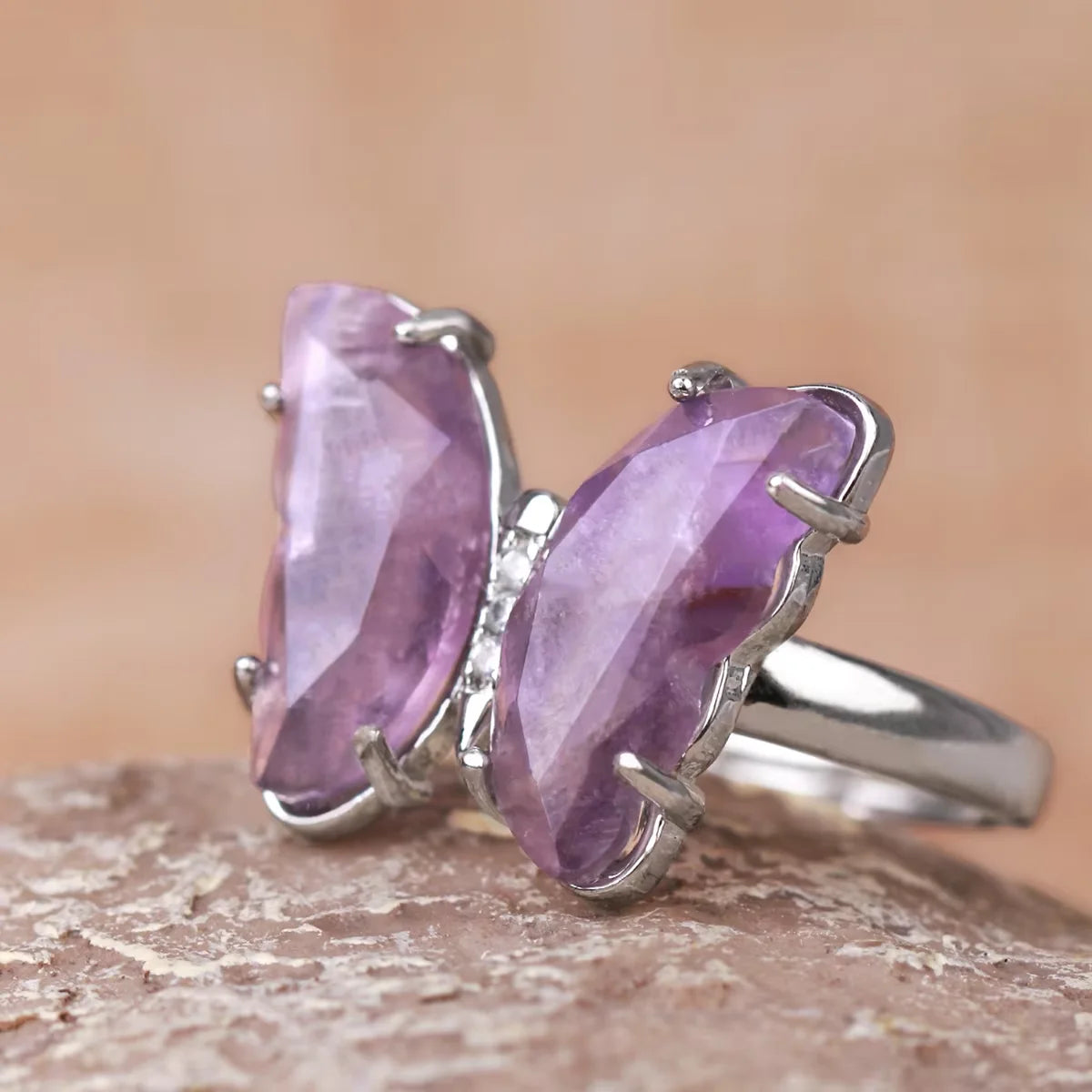 CSJA Vintage Silver Rings Natural Stone Amethyst Ring for Women Adjustable Design Handmade Fashion Jewelry Boho Accessories H765 - Charlie Dolly