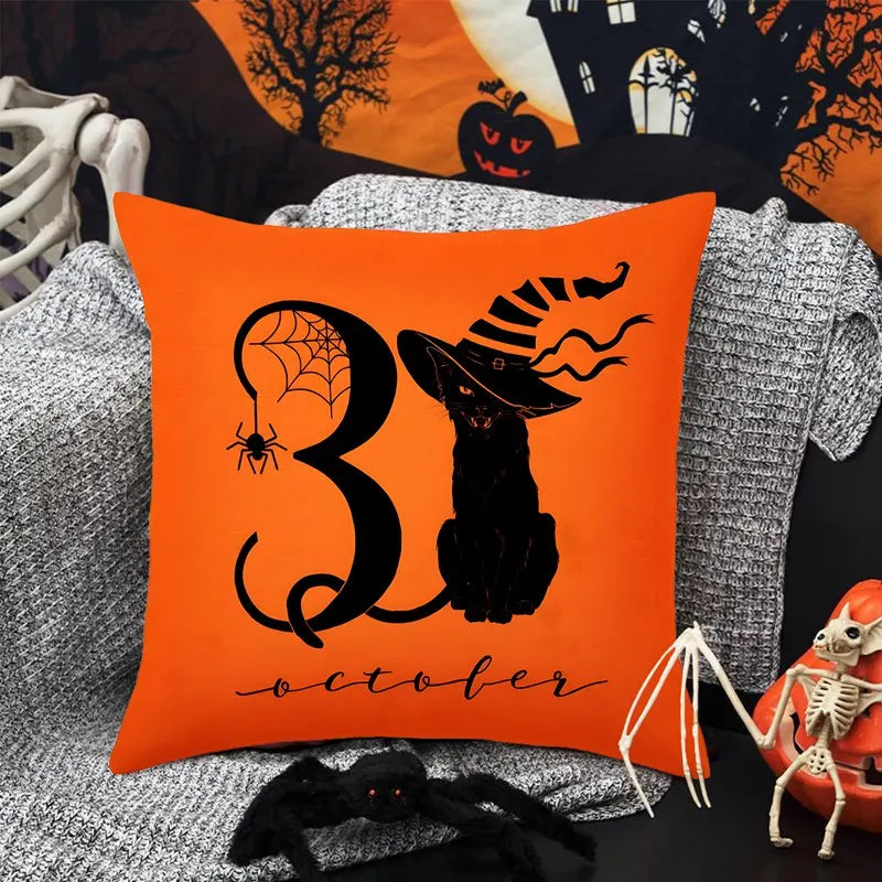Halloween Pumpkin Ghost Pillowcase Happy Halloween Party Decorations For Home 2024 Trick or Treat Spider Bat Cat Pillow Covers - Charlie Dolly