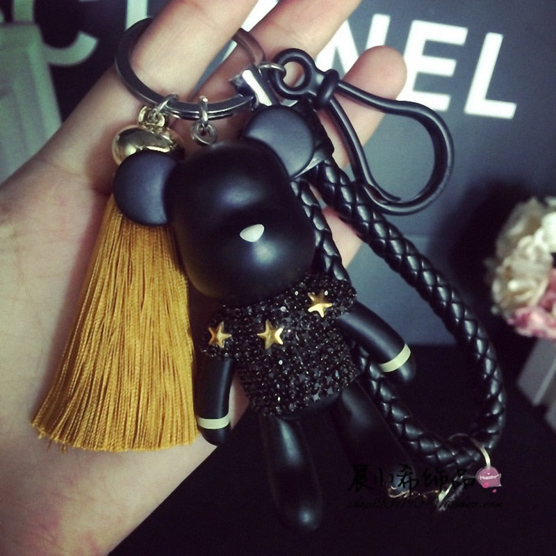 Bomgom Tassels Cartoon Popobe Gloomy Bear Keychain Cute Bag Charm Holder Cartoon Resin Key Chain Rhinestone Keychain