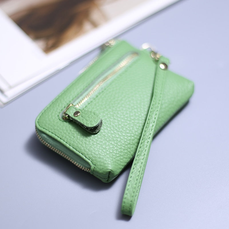 Wristlet Wallets for Women Coin Purse Genuine Leather Clutch Bags Ladies Money Credit Card Keychain Holder Short Wallet