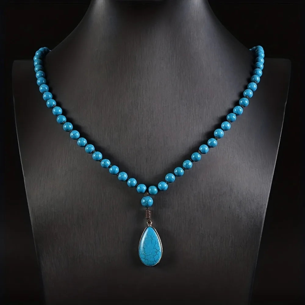 Turquoise Bead Long Sweater Chain Necklace Jewelry
