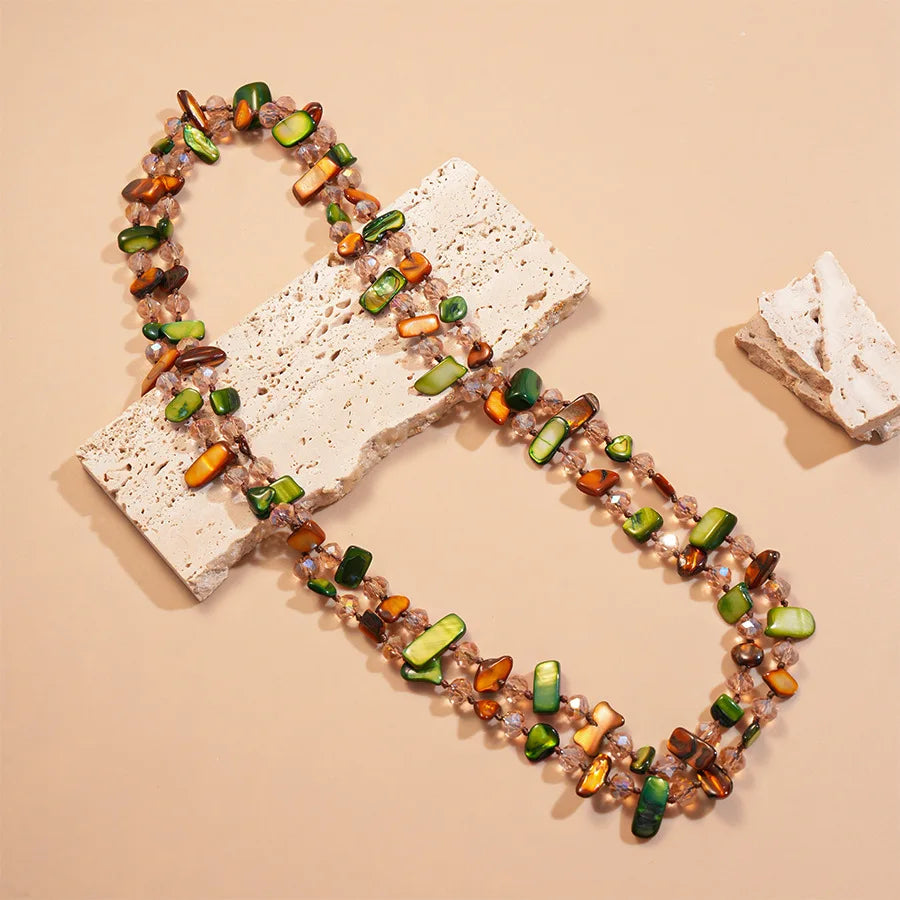 Irregular Shell Bead Double Layer Long Necklace Jewelry