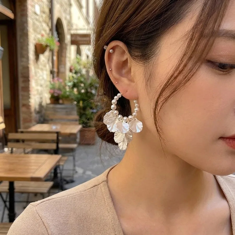 White Acrylic Disc and Shell Starfish Tassel Drop Earrings