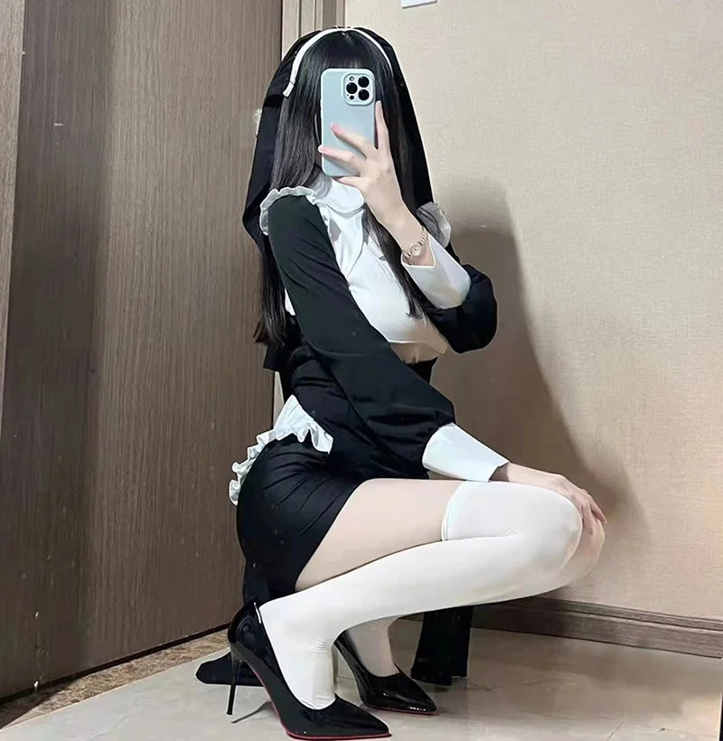 Cute Women Anime Nun Costume Cosplay Shows Outfit Sexy Ladies Halloween Performance Fancy Dress Up Sister Cos Uniform - Charlie Dolly