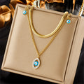 DIEYURO 316L Stainless Steel Butterfly Moon Lock Blue Eyes Pendant Necklace For Women Multilayer Choker Chain Jewelry Gifts - Charlie Dolly