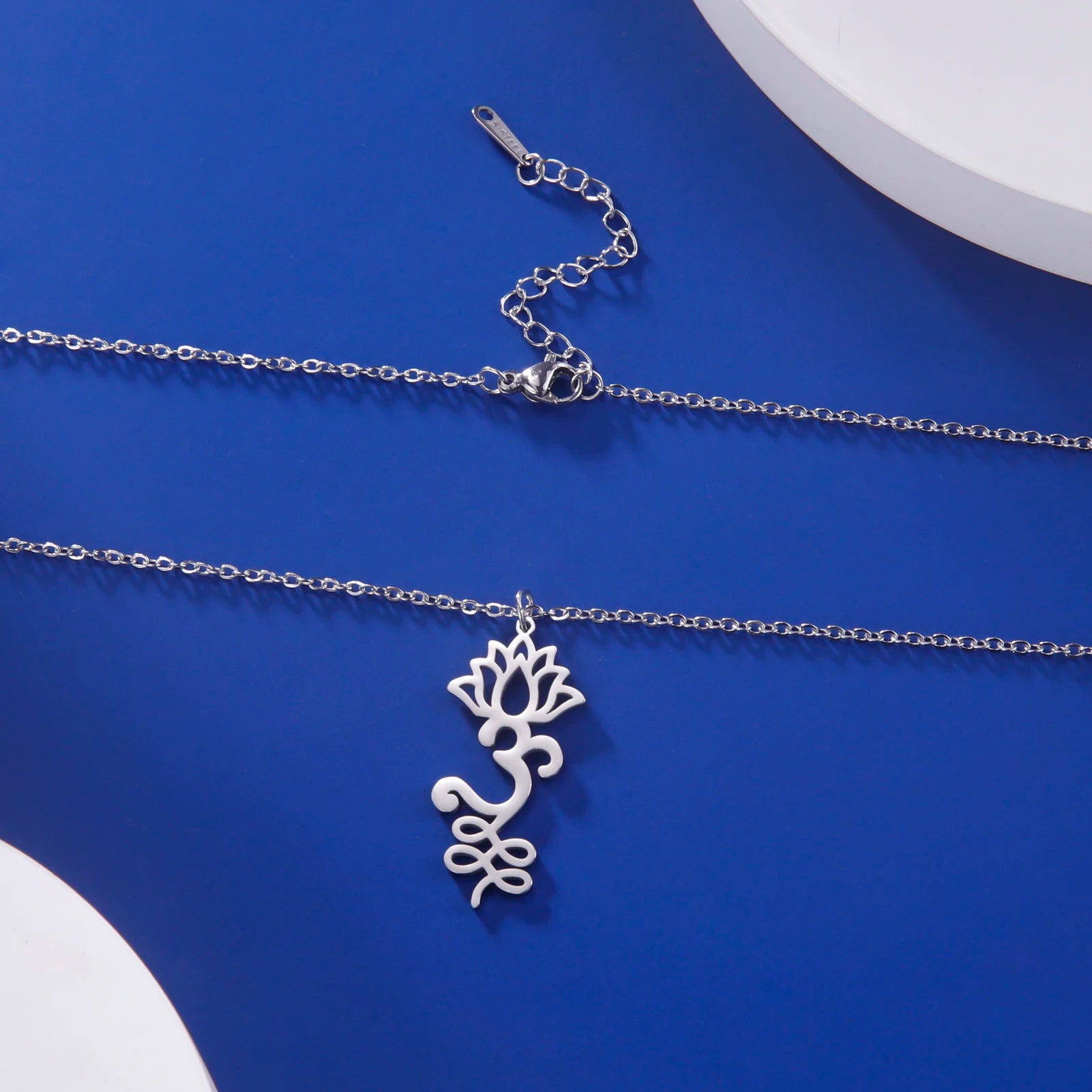 Lotus & Unalome Chakra Pendant, Stainless Steel Sacred Path Necklace