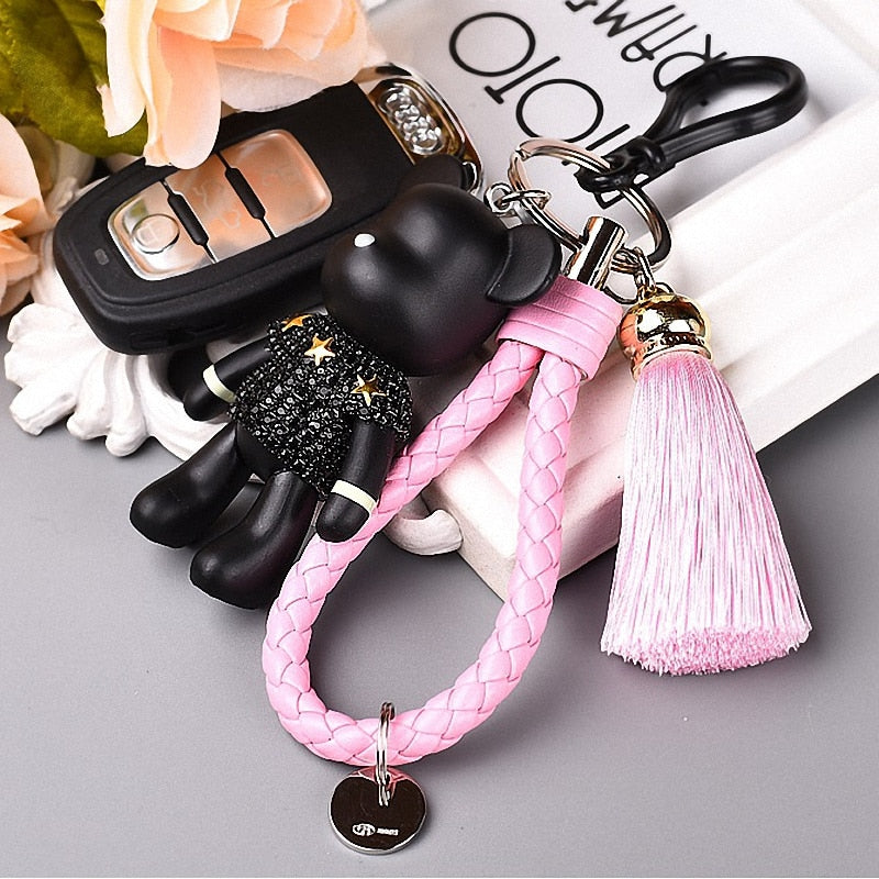Bomgom Tassels Cartoon Popobe Gloomy Bear Keychain Cute Bag Charm Holder Cartoon Resin Key Chain Rhinestone Keychain