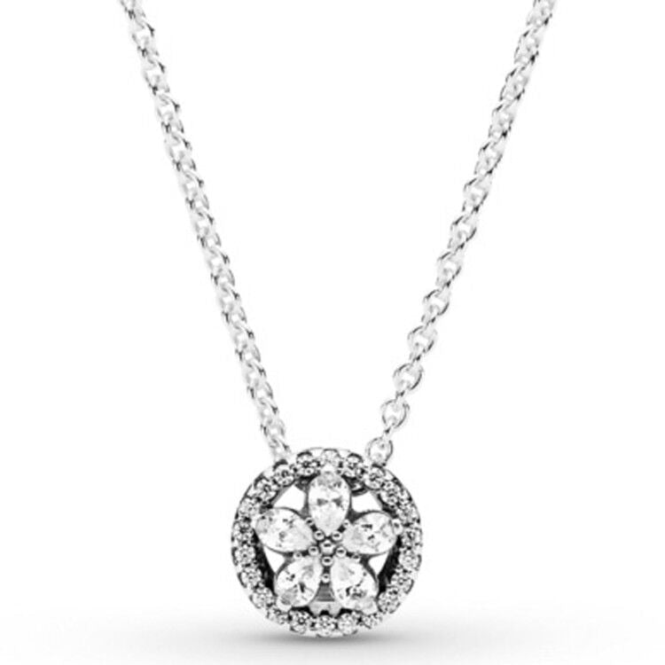 Sparkling Heart Wishbone Collier Daisy Flower Snowflake Necklace For 925 Sterling Silver Bead Charm Bracelet Fashion Diy Jewelry