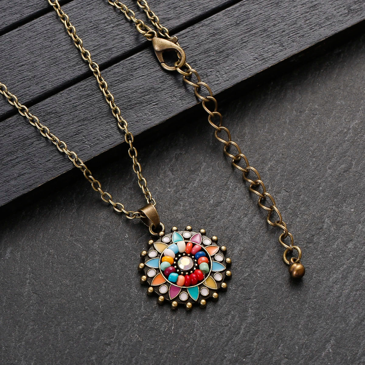 Colorful Bead Flower Necklace Earring Set Jewelry