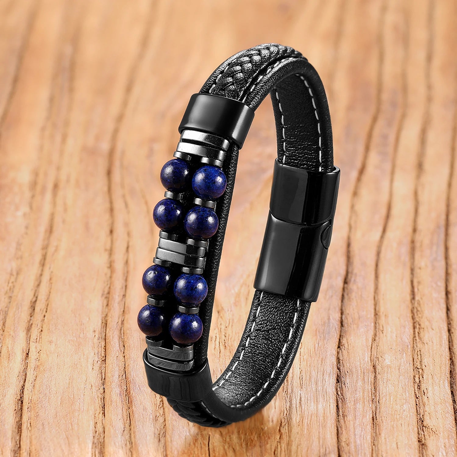 13 Styles Natural Stone Bead Bracelets, Handmade Leather Cord Jewelry with Stainless Steel Clasp, Boho Gift for Women Man - Charlie Dolly