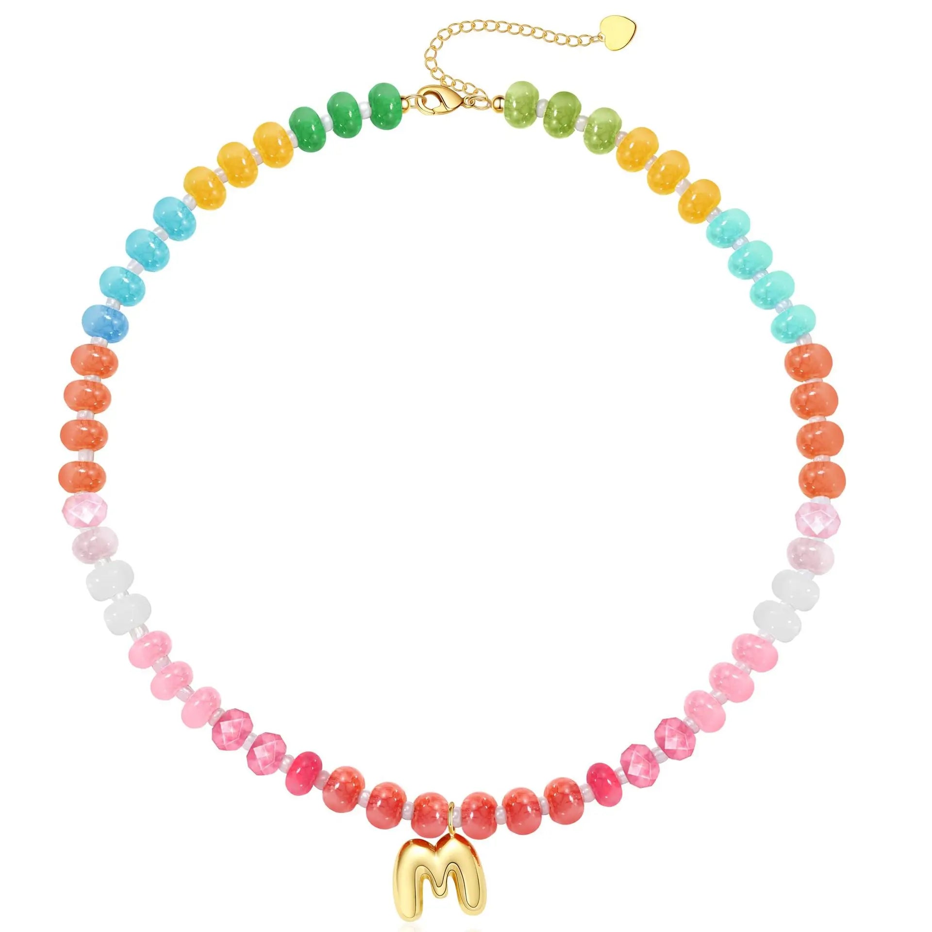 Initial Letter Stone Bead Choker