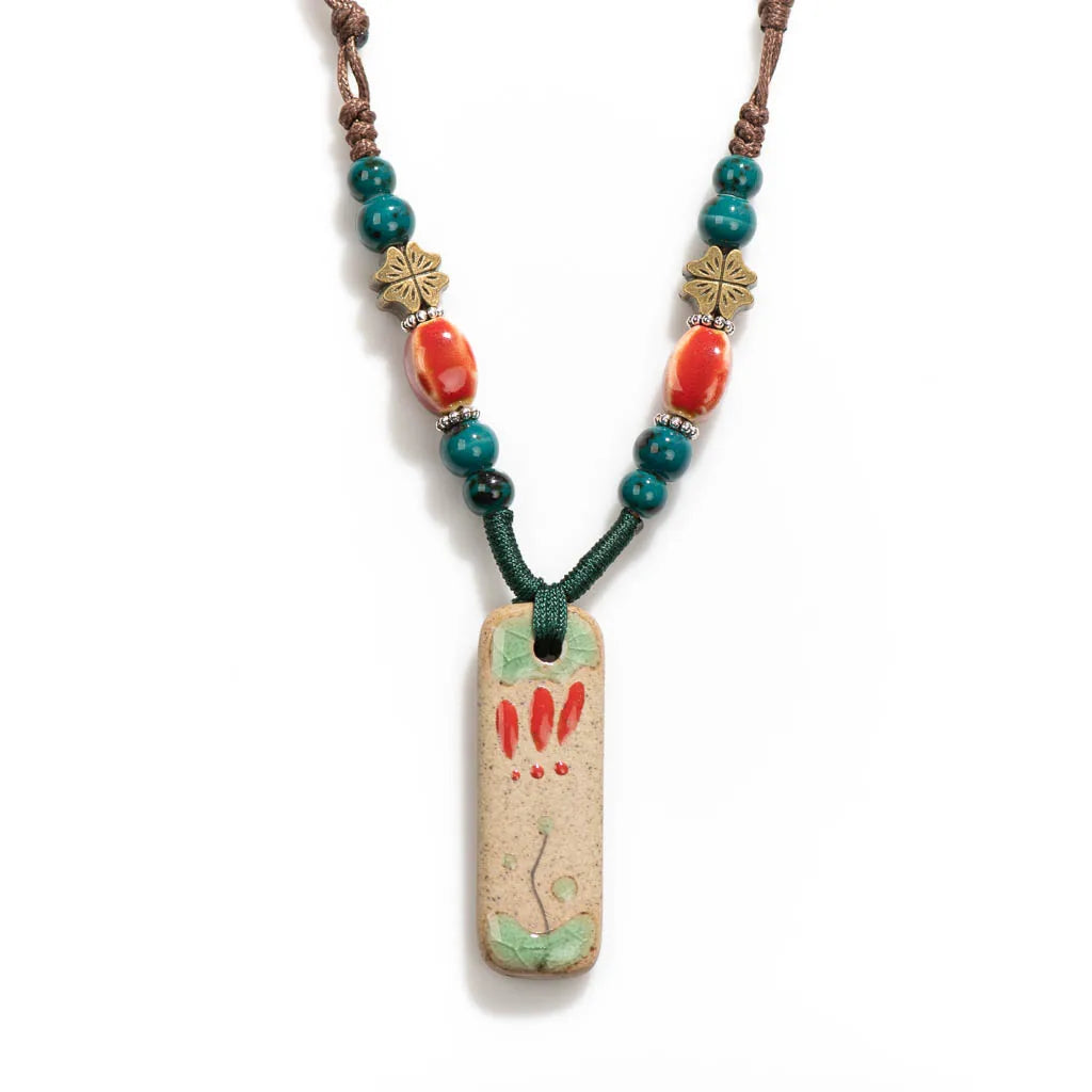 Handmade Ceramic Ethnic Pendant Necklace Jewelry