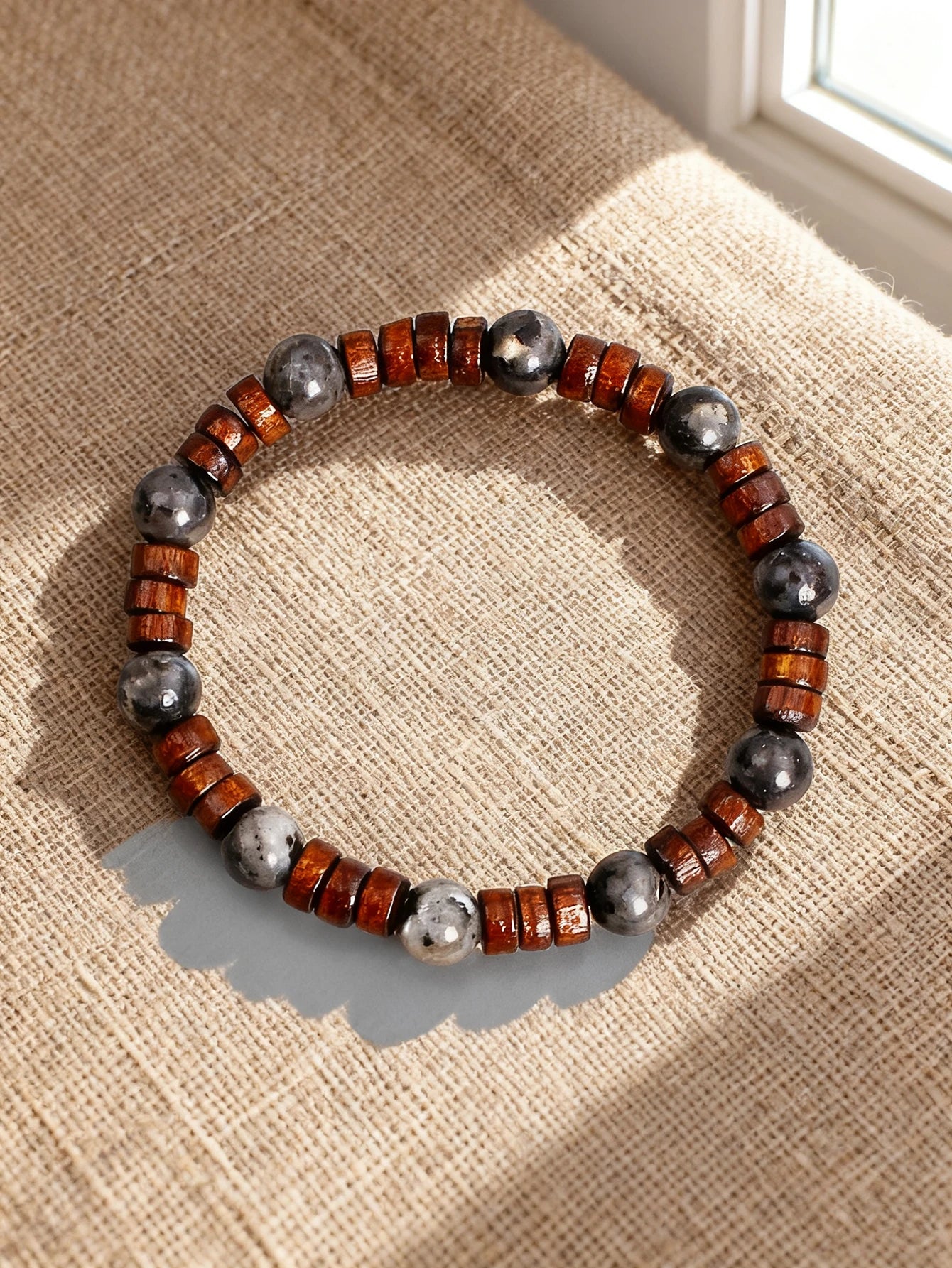 Natural Stone & Wood Bead Boho Protection Bracelet, Handmade Grounding Talisman