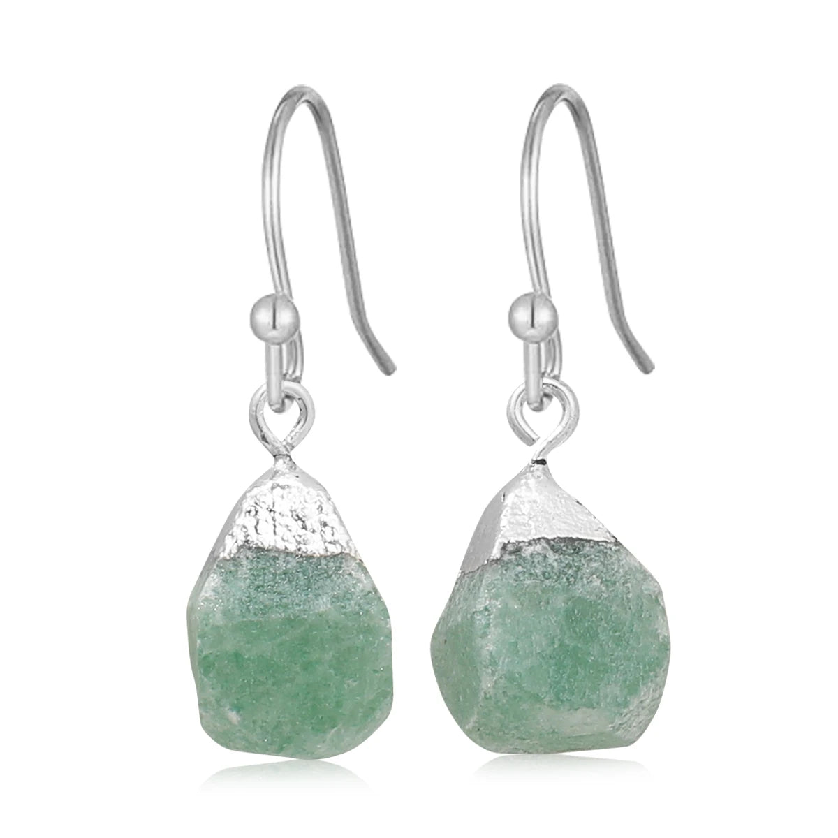 Raw Ore Natural Stone Hook Earrings, Fluorite Amethyst Quartz Healing Crystal Jewelry