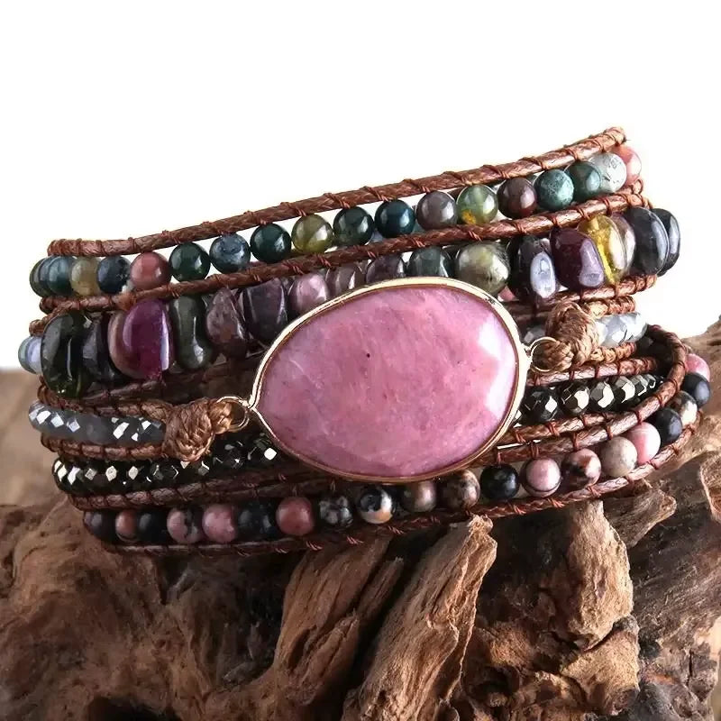 5-Strand Natural Stone Wrap Bracelet